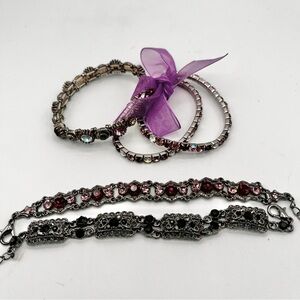 SET OF THREE CRYSTAL AND JEWELED BRACELETS